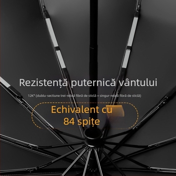 Umbrelă automată pliantă pentru bărbați și femei, utilizare dublă soare și ploaie, 12 nervuri din oțel, UPF > 50.