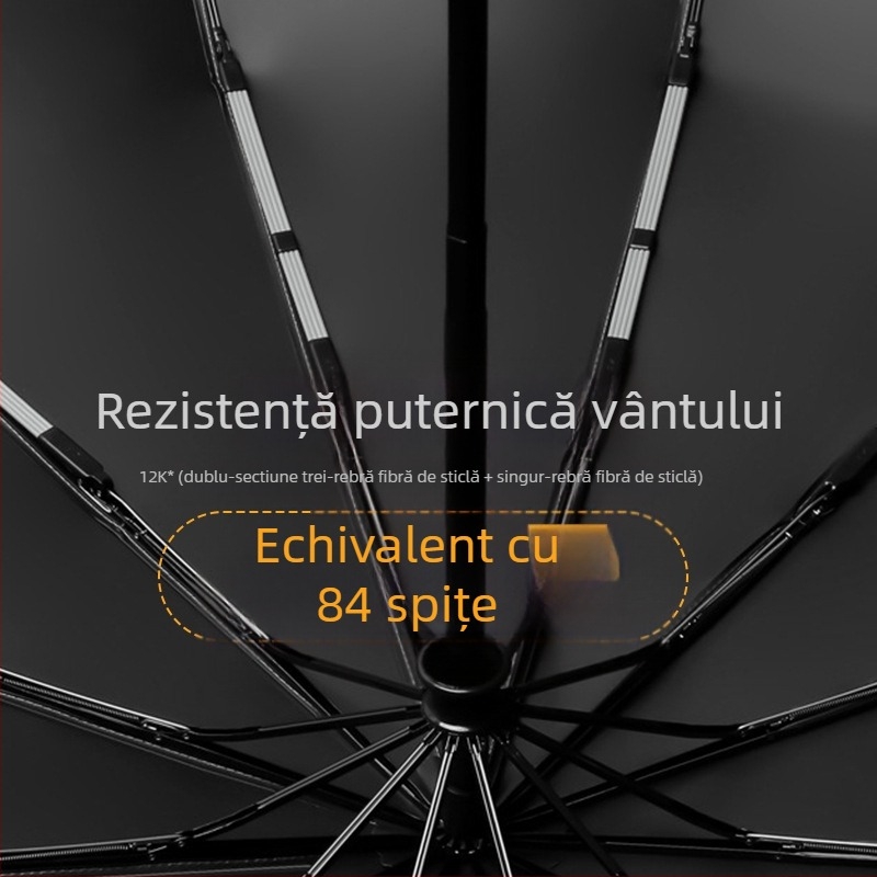 Umbrelă automată pliantă pentru bărbați și femei, utilizare dublă soare și ploaie, 12 nervuri din oțel, UPF > 50.