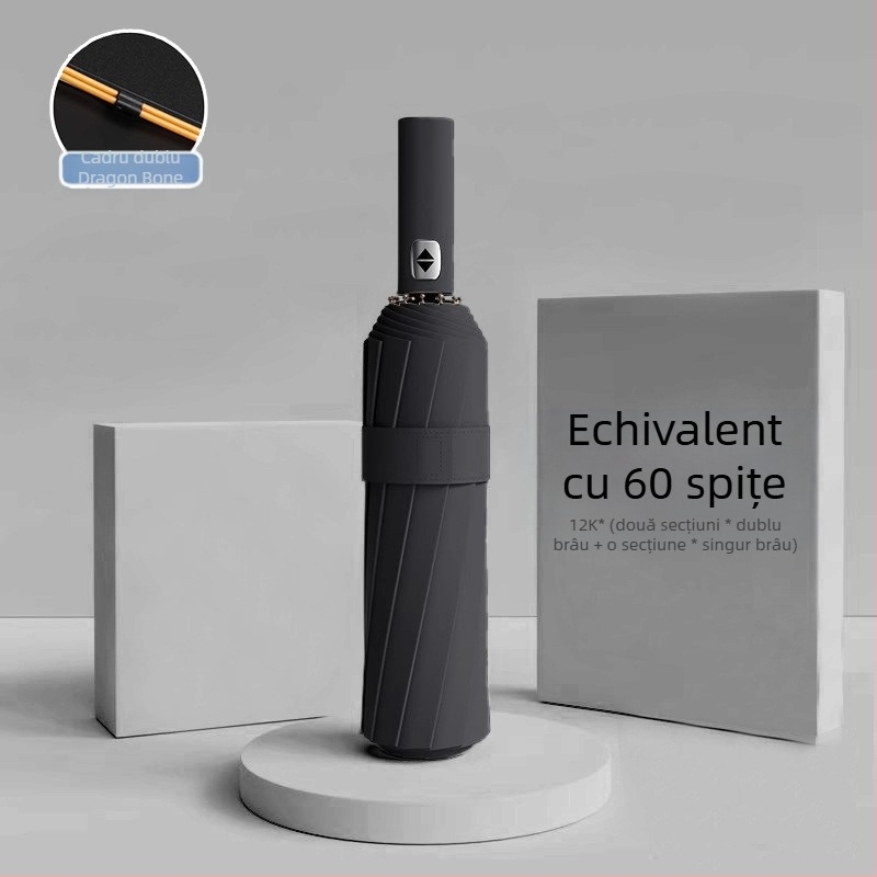 Umbrelă automată pliantă pentru bărbați și femei, utilizare dublă soare și ploaie, 12 nervuri din oțel, UPF > 50.