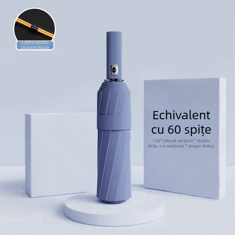 Umbrelă automată pliantă pentru bărbați și femei, utilizare dublă soare și ploaie, 12 nervuri din oțel, UPF > 50.