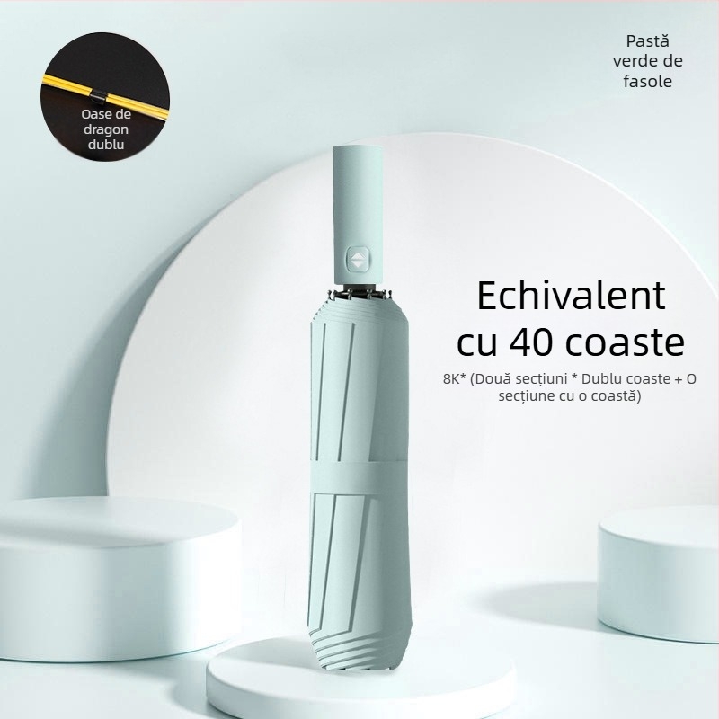 Umbrelă automată pliantă pentru bărbați și femei, utilizare dublă soare și ploaie, 12 nervuri din oțel, UPF > 50.