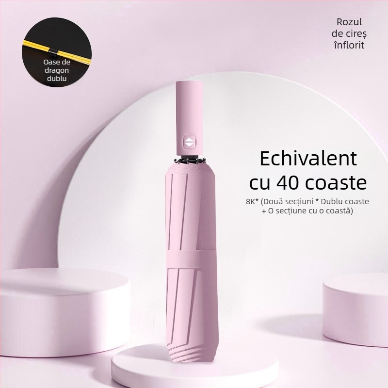 Umbrelă automată pliantă pentru bărbați și femei, utilizare dublă soare și ploaie, 12 nervuri din oțel, UPF > 50.