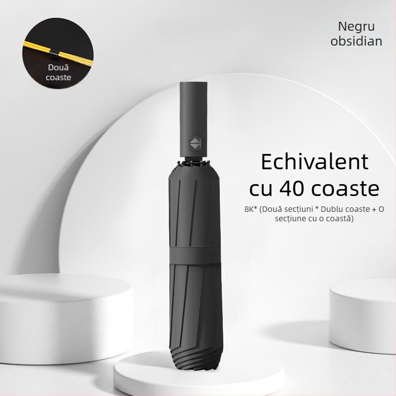 Umbrelă automată pliantă pentru bărbați și femei, utilizare dublă soare și ploaie, 12 nervuri din oțel, UPF > 50.