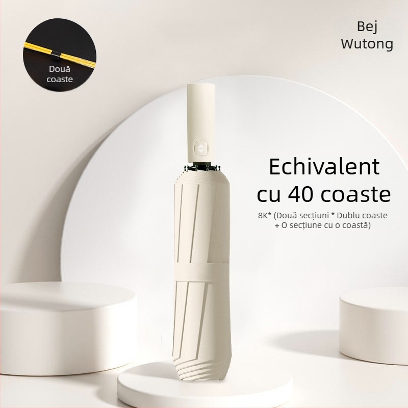 Umbrelă automată pliantă pentru bărbați și femei, utilizare dublă soare și ploaie, 12 nervuri din oțel, UPF > 50.