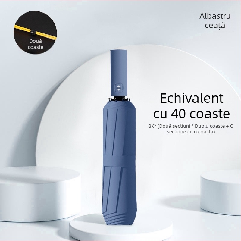 Umbrelă automată pliantă pentru bărbați și femei, utilizare dublă soare și ploaie, 12 nervuri din oțel, UPF > 50.