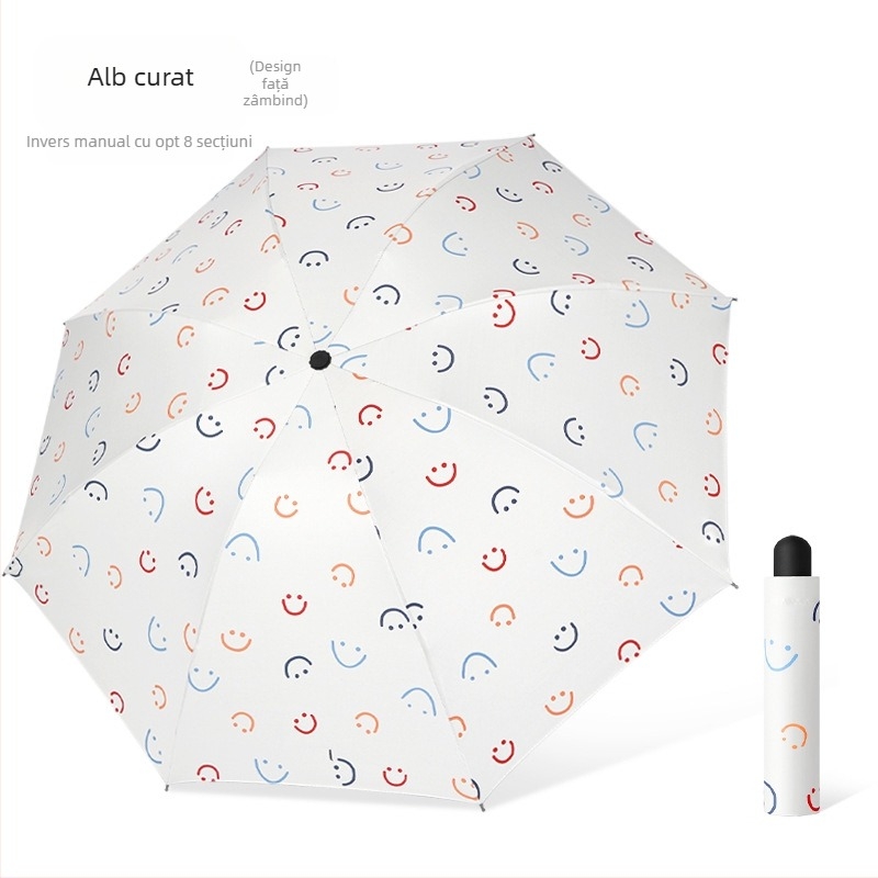 Umbrelă - Dual-Use Soare și Ploaie, Pânză din vinil, 8 spițe din fier, Deschidere/Închidere Manuală, UPF > 40