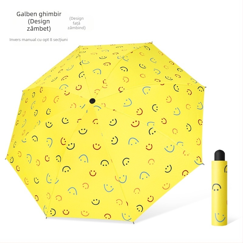 Umbrelă - Dual-Use Soare și Ploaie, Pânză din vinil, 8 spițe din fier, Deschidere/Închidere Manuală, UPF > 40