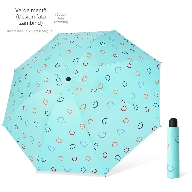 Umbrelă - Dual-Use Soare și Ploaie, Pânză din vinil, 8 spițe din fier, Deschidere/Închidere Manuală, UPF > 40