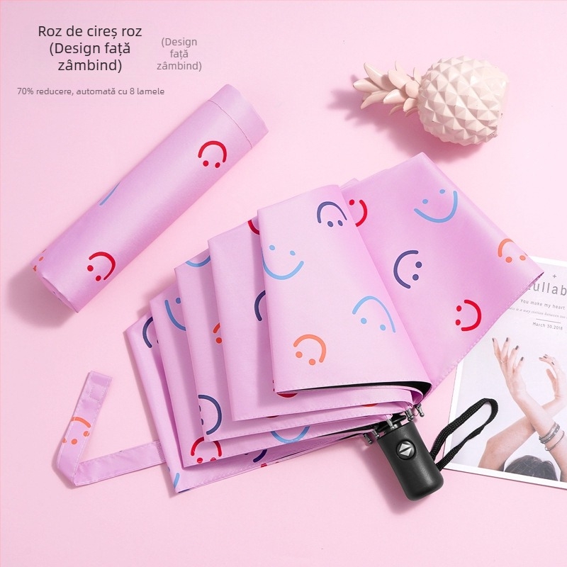 Umbrelă - Dual-Use Soare și Ploaie, Pânză din vinil, 8 spițe din fier, Deschidere/Închidere Manuală, UPF > 40