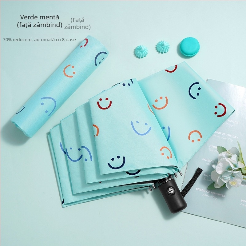 Umbrelă - Dual-Use Soare și Ploaie, Pânză din vinil, 8 spițe din fier, Deschidere/Închidere Manuală, UPF > 40