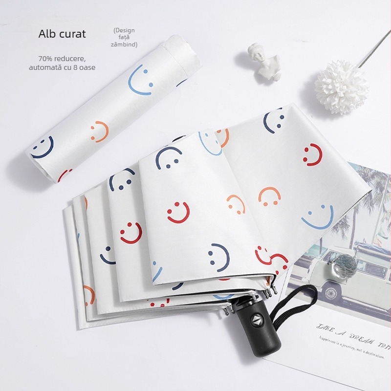 Umbrelă - Dual-Use Soare și Ploaie, Pânză din vinil, 8 spițe din fier, Deschidere/Închidere Manuală, UPF > 40