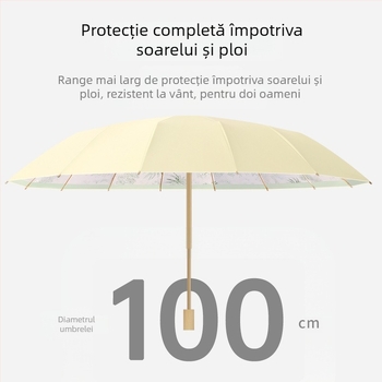 Umbrelă de soare cu 16 arce, deschidere manuală, protecție UV UPF 50+, arce din aliaj, mâner din lemn