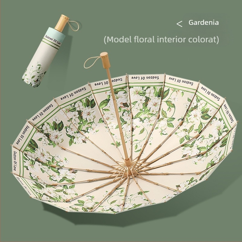 Umbrelă de soare cu 16 arce, deschidere manuală, protecție UV UPF 50+, arce din aliaj, mâner din lemn