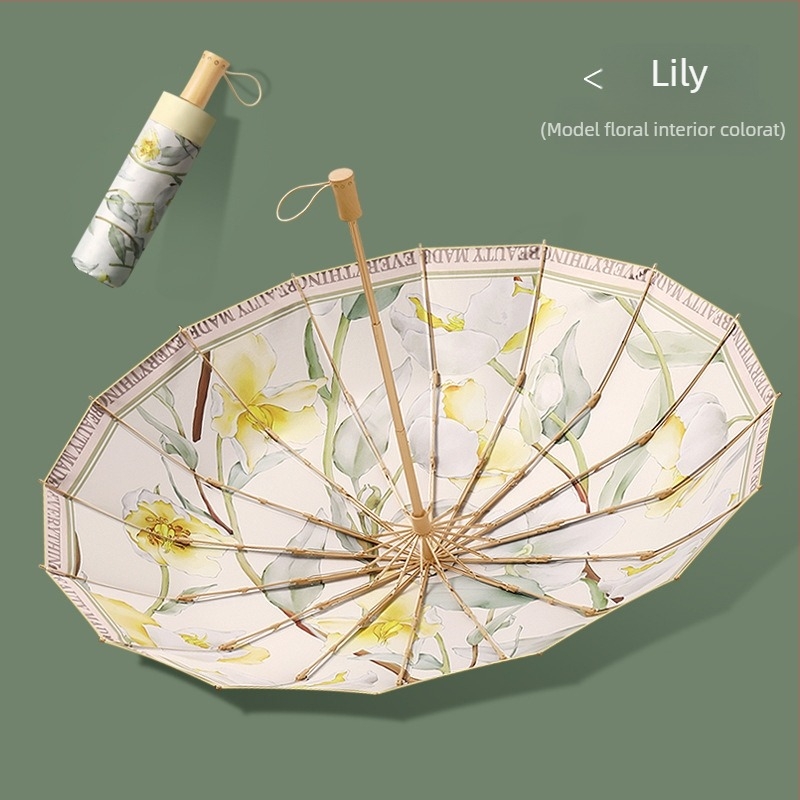 Umbrelă de soare cu 16 arce, deschidere manuală, protecție UV UPF 50+, arce din aliaj, mâner din lemn