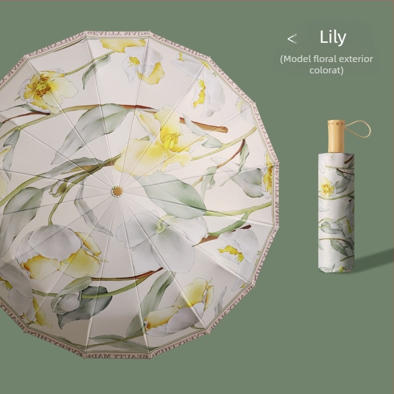 Umbrelă de soare cu 16 arce, deschidere manuală, protecție UV UPF 50+, arce din aliaj, mâner din lemn