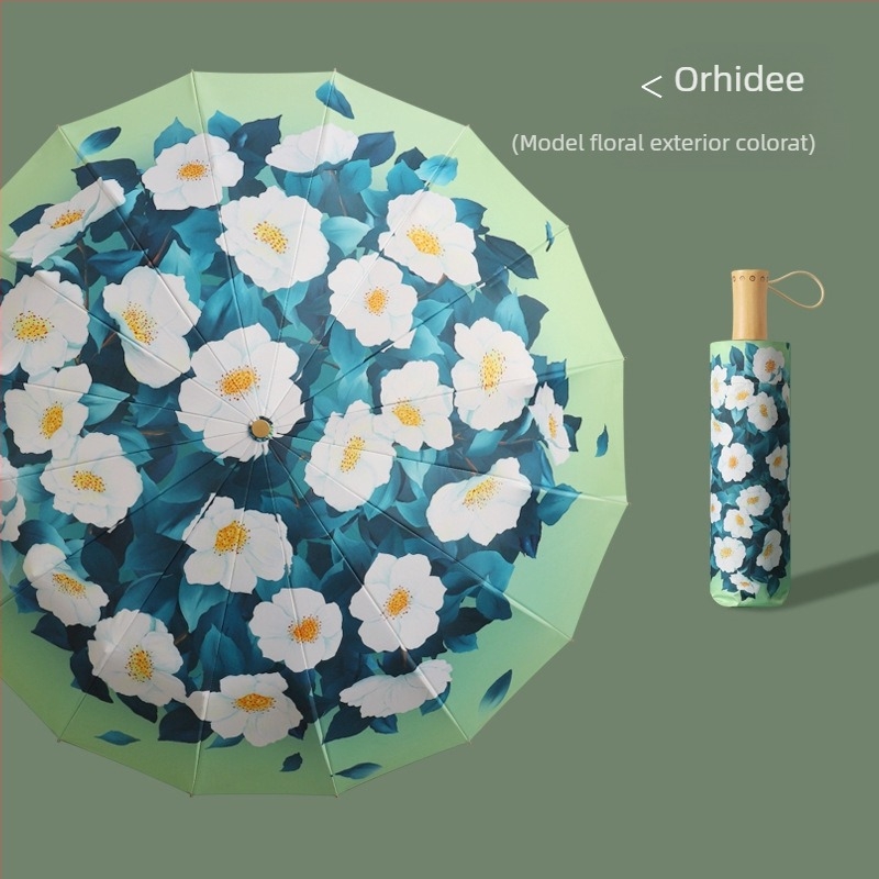 Umbrelă de soare cu 16 arce, deschidere manuală, protecție UV UPF 50+, arce din aliaj, mâner din lemn