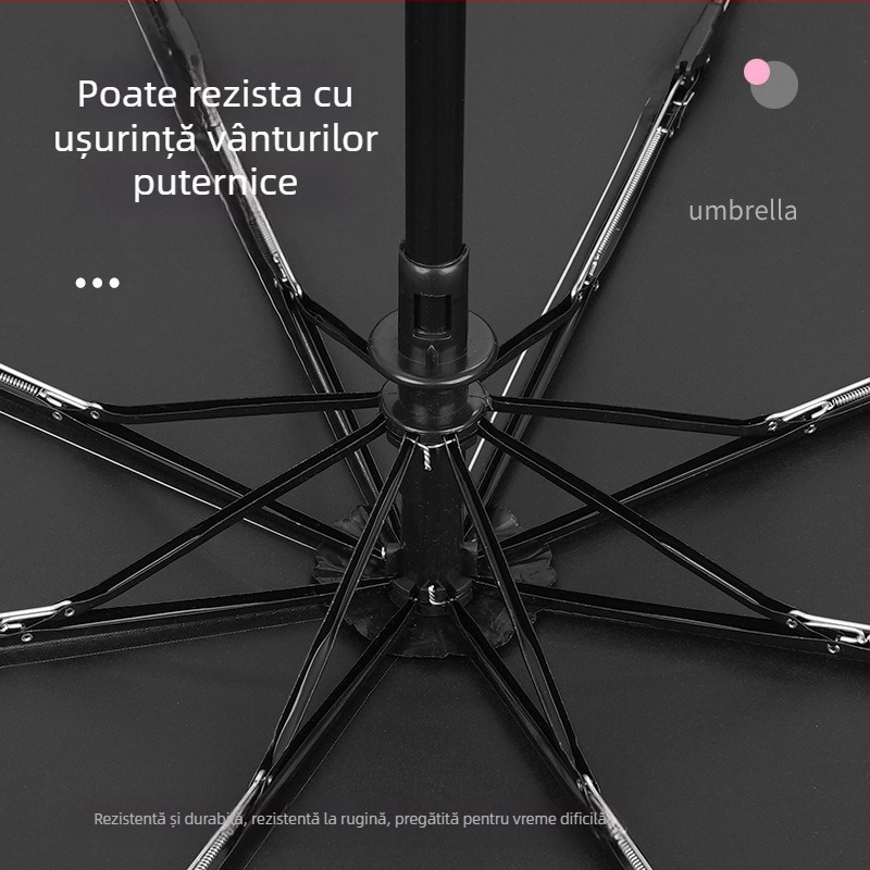 Umbrelă pentru soare și ploaie, design cu trei segmente în stil desen animat, cadru din fier cu 8 arce, deschidere manuală, protecție UV PA+++
