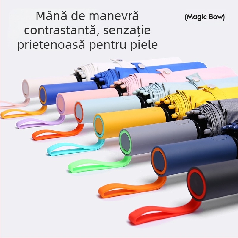 Umbrelă de soare automată, cu 12 nervuri, pliabilă, țesătură 210t, UPF 50+, design triplu pliat, nervuri din fibră