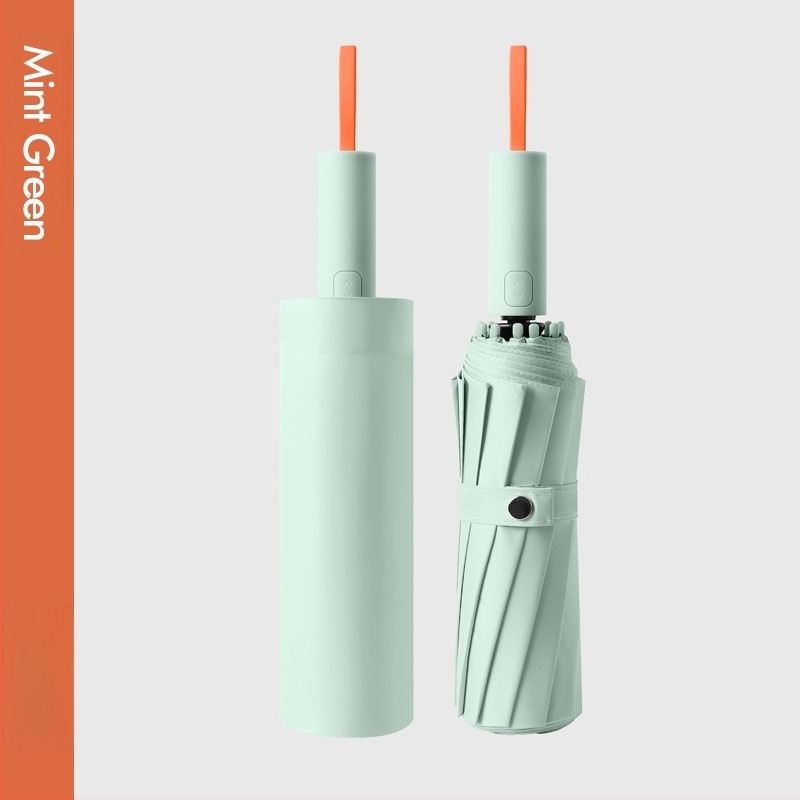 Umbrelă de soare automată, cu 12 nervuri, pliabilă, țesătură 210t, UPF 50+, design triplu pliat, nervuri din fibră