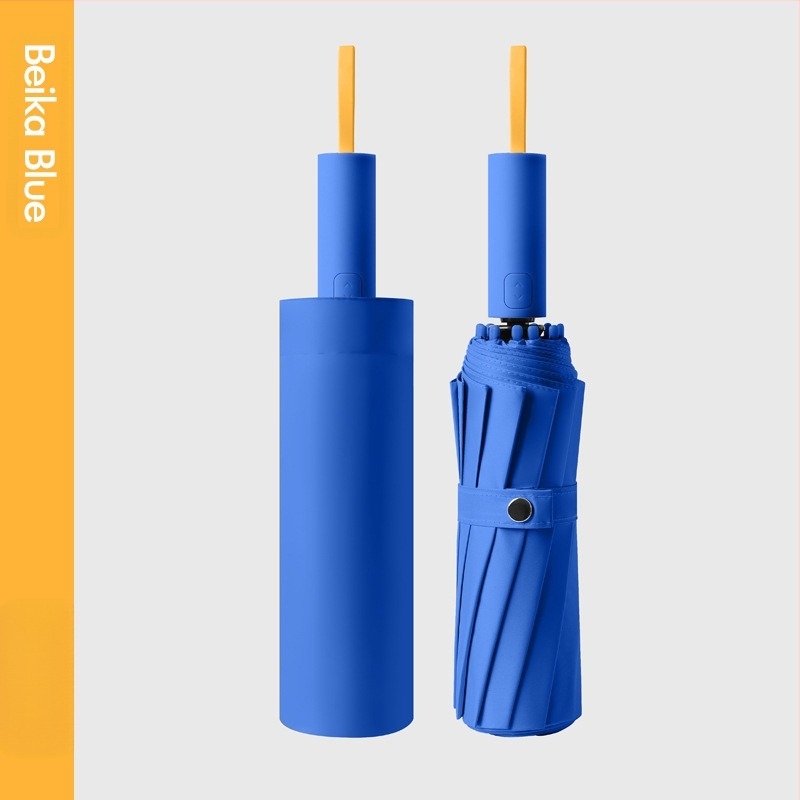 Umbrelă de soare automată, cu 12 nervuri, pliabilă, țesătură 210t, UPF 50+, design triplu pliat, nervuri din fibră