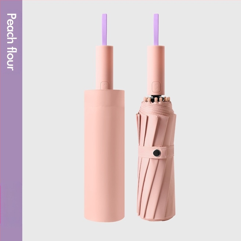 Umbrelă de soare automată, cu 12 nervuri, pliabilă, țesătură 210t, UPF 50+, design triplu pliat, nervuri din fibră