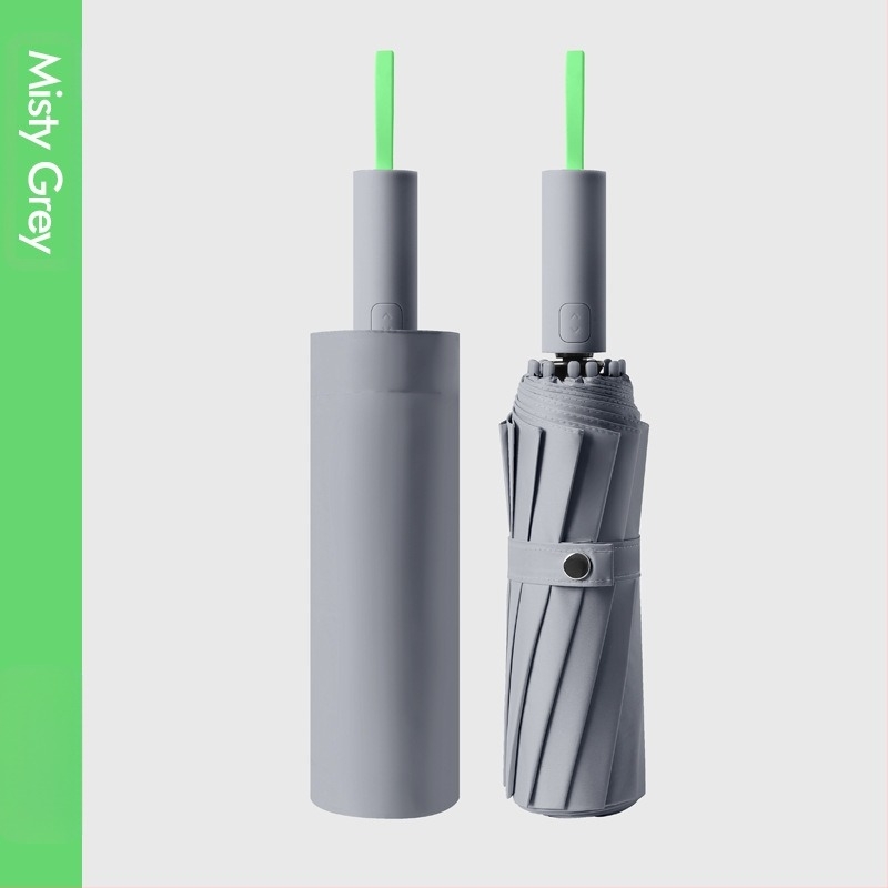 Umbrelă de soare automată, cu 12 nervuri, pliabilă, țesătură 210t, UPF 50+, design triplu pliat, nervuri din fibră