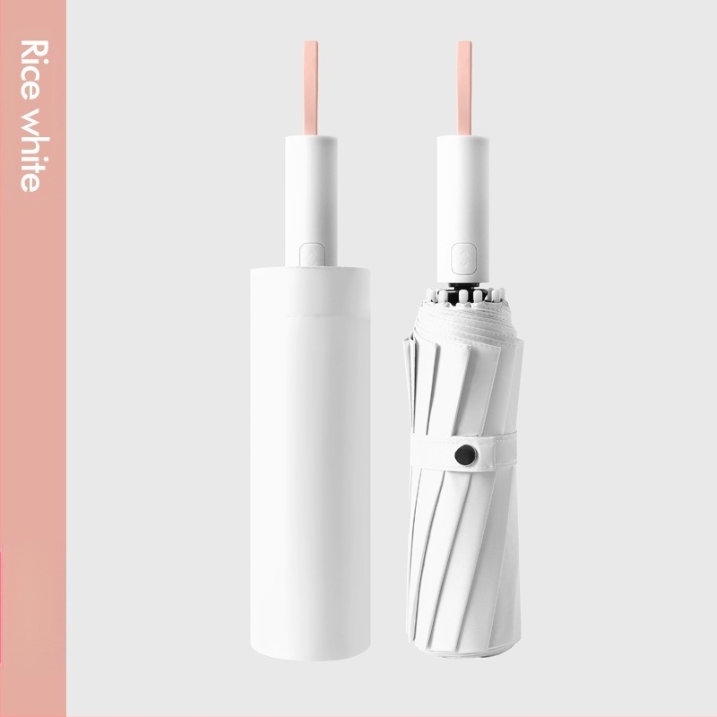 Umbrelă de soare automată, cu 12 nervuri, pliabilă, țesătură 210t, UPF 50+, design triplu pliat, nervuri din fibră