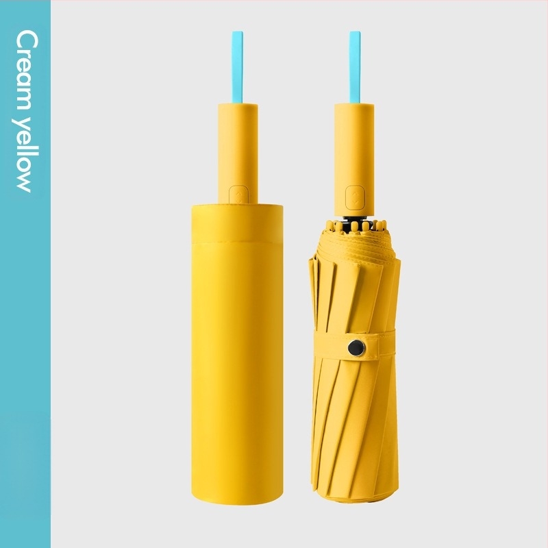 Umbrelă de soare automată, cu 12 nervuri, pliabilă, țesătură 210t, UPF 50+, design triplu pliat, nervuri din fibră