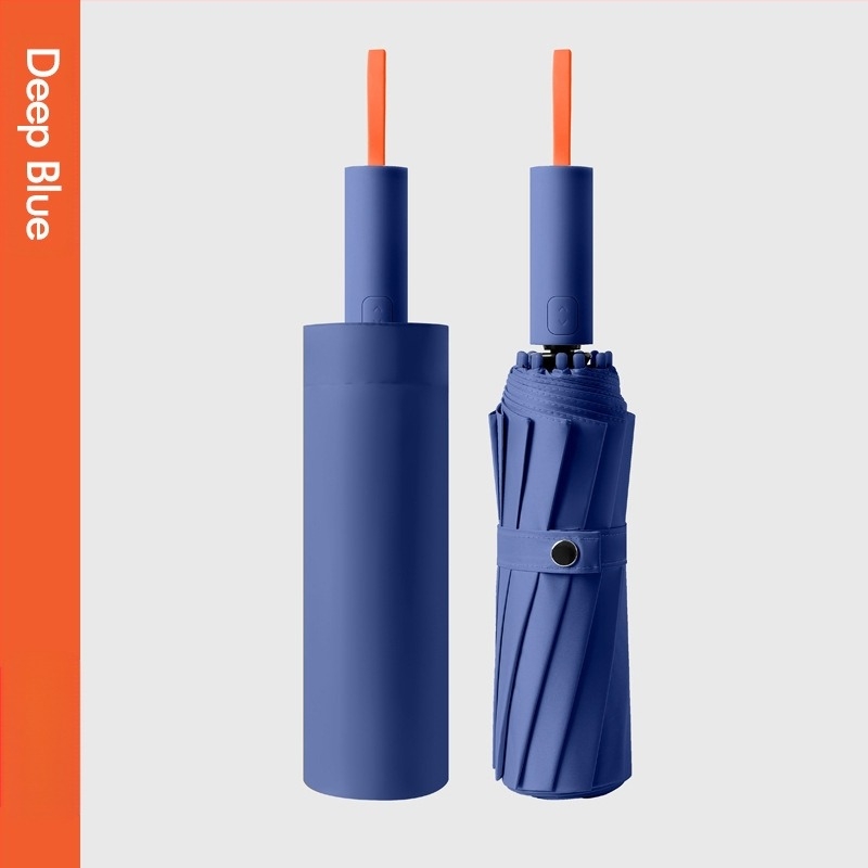 Umbrelă de soare automată, cu 12 nervuri, pliabilă, țesătură 210t, UPF 50+, design triplu pliat, nervuri din fibră