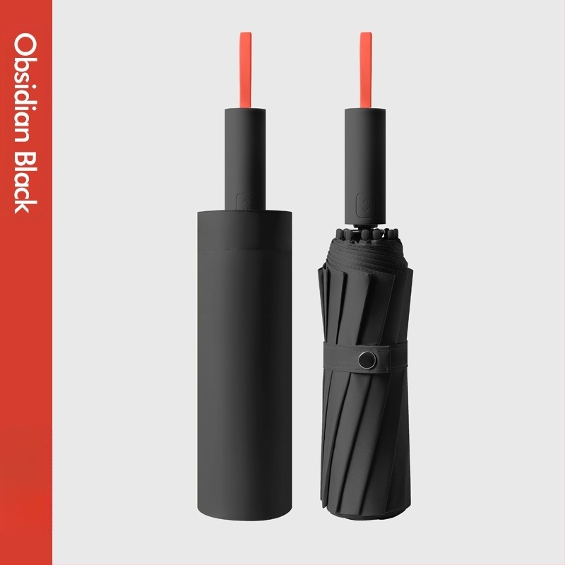 Umbrelă de soare automată, cu 12 nervuri, pliabilă, țesătură 210t, UPF 50+, design triplu pliat, nervuri din fibră