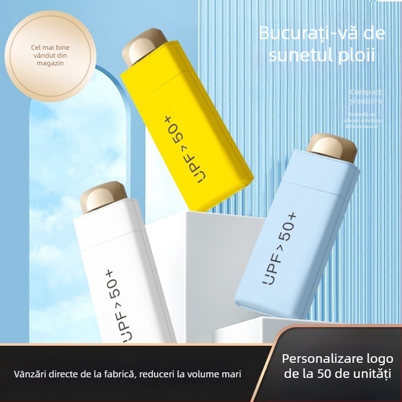 Umbrelă de soare din aluminiu, cinci brațe, UPF 50+ protecție UV, ultra-ușoară 0,22 kg, 6 arce, deschidere manuală, posibilitate logo personalizat