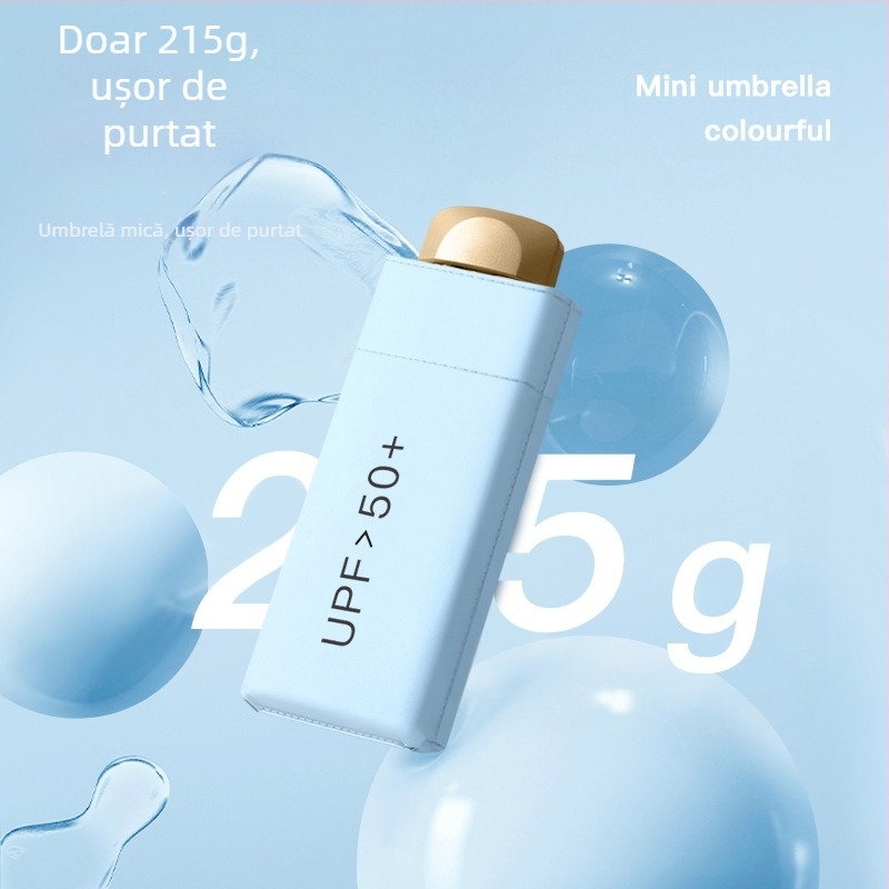 Umbrelă de soare din aluminiu, cinci brațe, UPF 50+ protecție UV, ultra-ușoară 0,22 kg, 6 arce, deschidere manuală, posibilitate logo personalizat