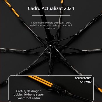 Parasol auto pentru soare și ploaie, destinat studenților, 8 brațe, design retro cu trei segmente, UPF50+, ușor