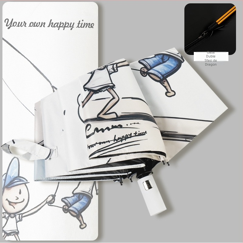 Parasol auto pentru soare și ploaie, destinat studenților, 8 brațe, design retro cu trei segmente, UPF50+, ușor