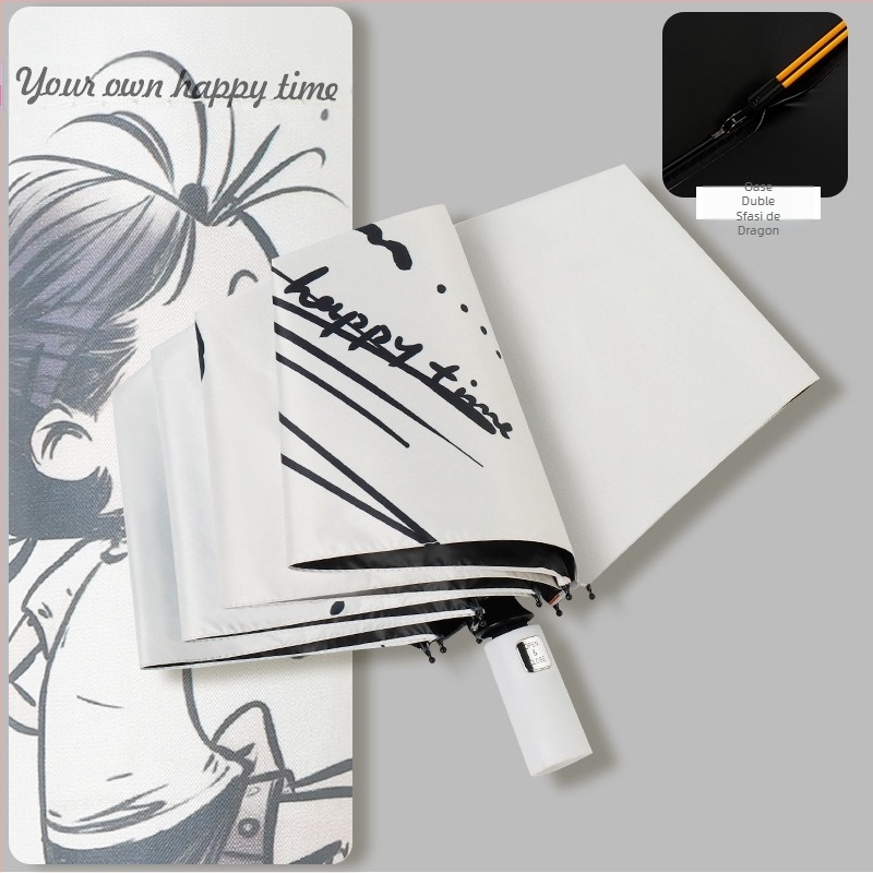 Parasol auto pentru soare și ploaie, destinat studenților, 8 brațe, design retro cu trei segmente, UPF50+, ușor