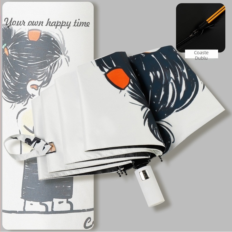 Parasol auto pentru soare și ploaie, destinat studenților, 8 brațe, design retro cu trei segmente, UPF50+, ușor