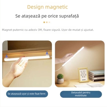 Lampă de birou pentru studiu, alimentare USB, comutator cu buton, corp din PC, intensitate reglabilă, stil modern minimalist