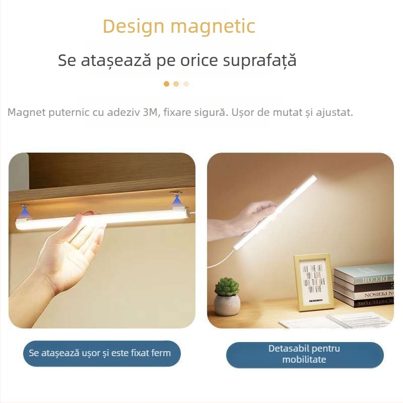 Lampă de birou pentru studiu, alimentare USB, comutator cu buton, corp din PC, intensitate reglabilă, stil modern minimalist