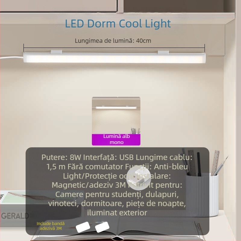 Lampă de birou pentru studiu, alimentare USB, comutator cu buton, corp din PC, intensitate reglabilă, stil modern minimalist