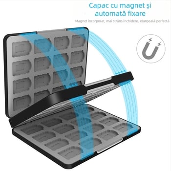 Cutie de stocare a cardurilor de joc Nintendo Switch 2 – magnetică, ABS + gel de silice, 64 32-in-1, compatibilă Switch 2/OLED/Switch/Lite, dimensiuni 17.5×13.5×2.4 cm, greutate 360 g