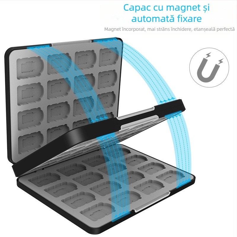Cutie de stocare a cardurilor de joc Nintendo Switch 2 – magnetică, ABS + gel de silice, 64 32-in-1, compatibilă Switch 2/OLED/Switch/Lite, dimensiuni 17.5×13.5×2.4 cm, greutate 360 g
