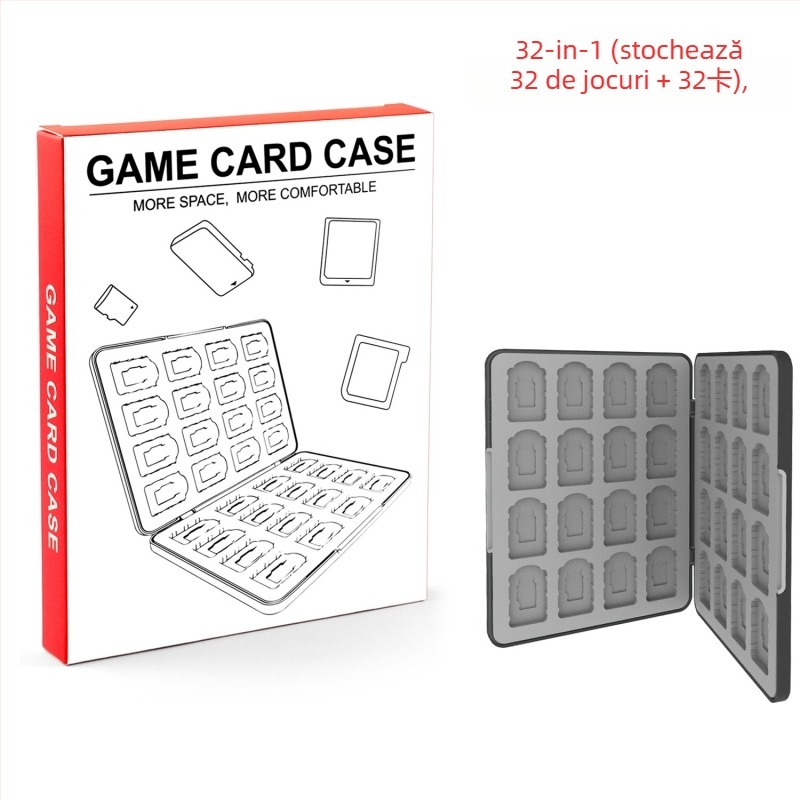 Cutie de stocare a cardurilor de joc Nintendo Switch 2 – magnetică, ABS + gel de silice, 64 32-in-1, compatibilă Switch 2/OLED/Switch/Lite, dimensiuni 17.5×13.5×2.4 cm, greutate 360 g