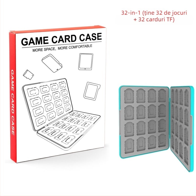 Cutie de stocare a cardurilor de joc Nintendo Switch 2 – magnetică, ABS + gel de silice, 64 32-in-1, compatibilă Switch 2/OLED/Switch/Lite, dimensiuni 17.5×13.5×2.4 cm, greutate 360 g