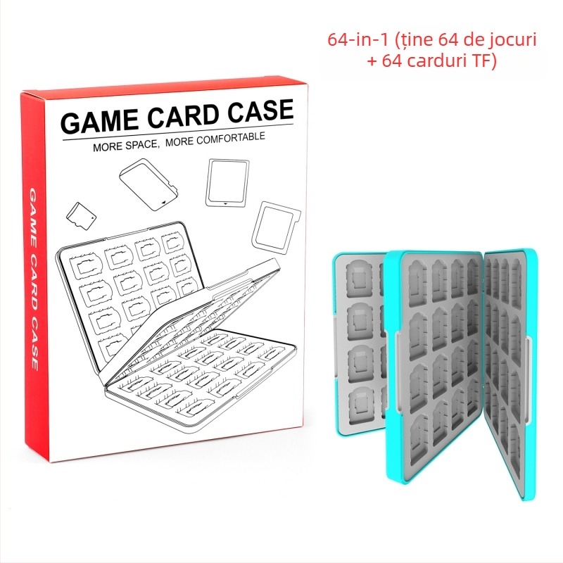 Cutie de stocare a cardurilor de joc Nintendo Switch 2 – magnetică, ABS + gel de silice, 64 32-in-1, compatibilă Switch 2/OLED/Switch/Lite, dimensiuni 17.5×13.5×2.4 cm, greutate 360 g