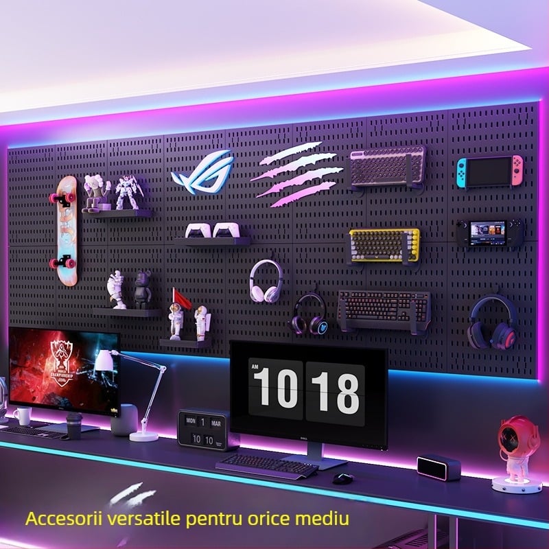 Panou perforat pentru perete cu cârlige – montaj fără găuri, 1 nivel, depozitare multifuncțională, ambalaj 20 buc.