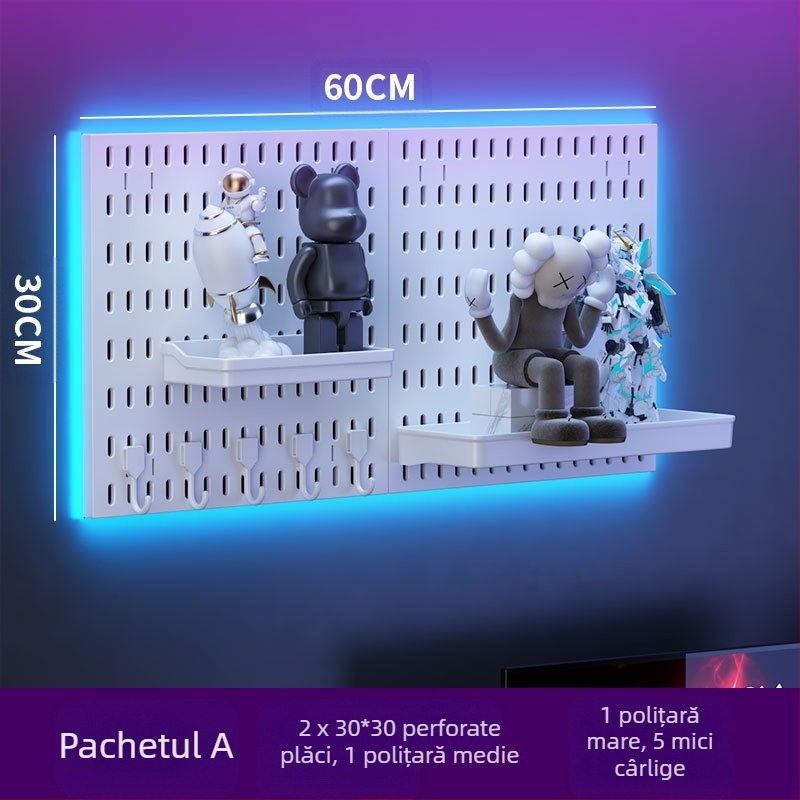 Panou perforat pentru perete cu cârlige – montaj fără găuri, 1 nivel, depozitare multifuncțională, ambalaj 20 buc.