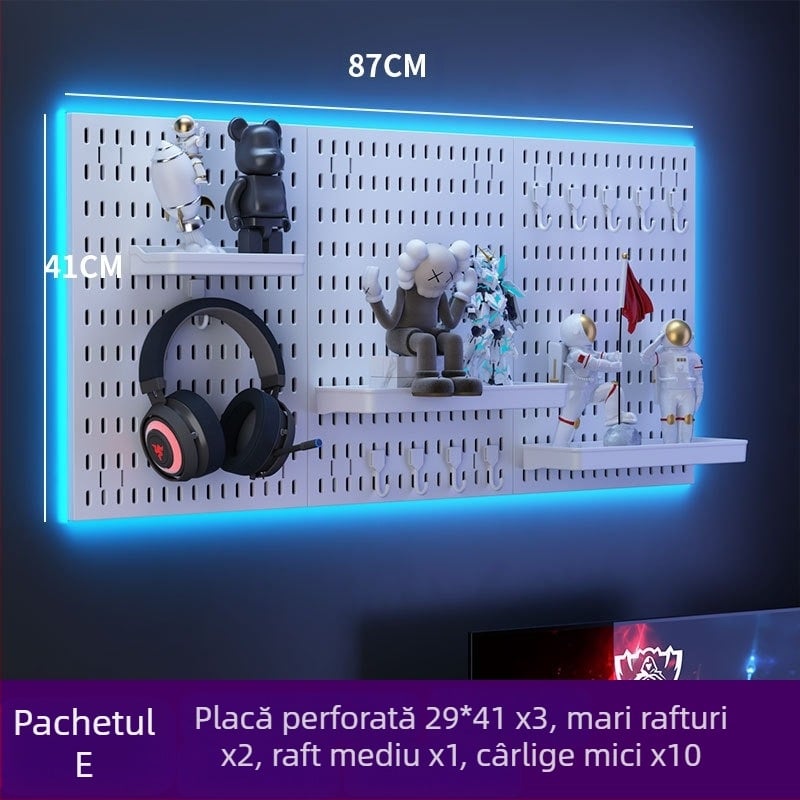 Panou perforat pentru perete cu cârlige – montaj fără găuri, 1 nivel, depozitare multifuncțională, ambalaj 20 buc.