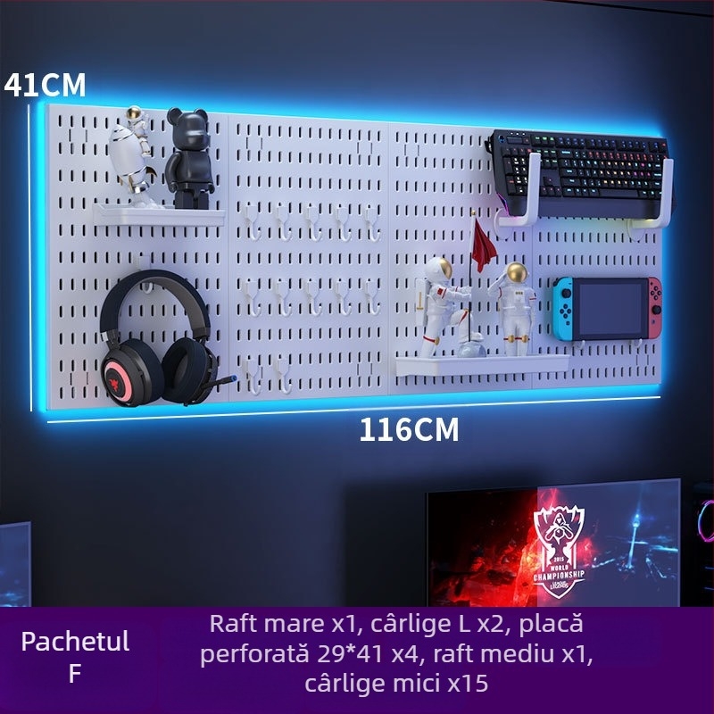 Panou perforat pentru perete cu cârlige – montaj fără găuri, 1 nivel, depozitare multifuncțională, ambalaj 20 buc.