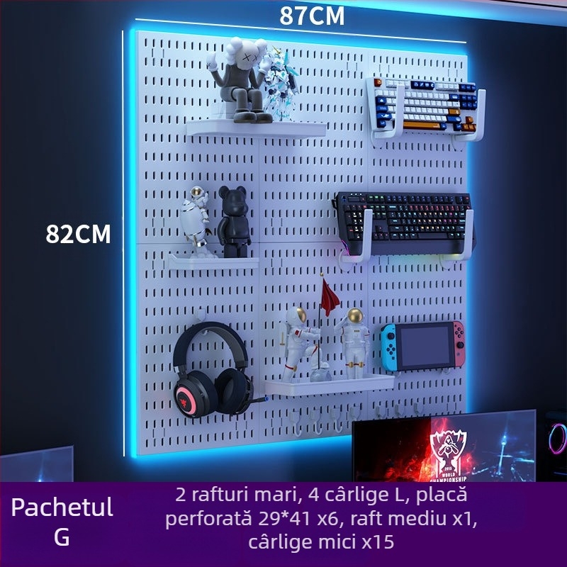 Panou perforat pentru perete cu cârlige – montaj fără găuri, 1 nivel, depozitare multifuncțională, ambalaj 20 buc.