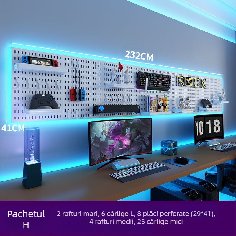 Panou perforat pentru perete cu cârlige – montaj fără găuri, 1 nivel, depozitare multifuncțională, ambalaj 20 buc.